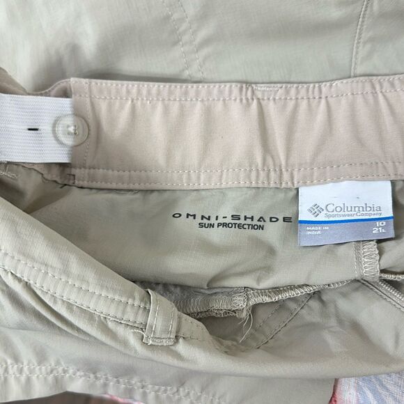 Columbia PFG Capri Pants Size 10 Beige Palm Peak Inseam 21 in - Picture 14 of 15